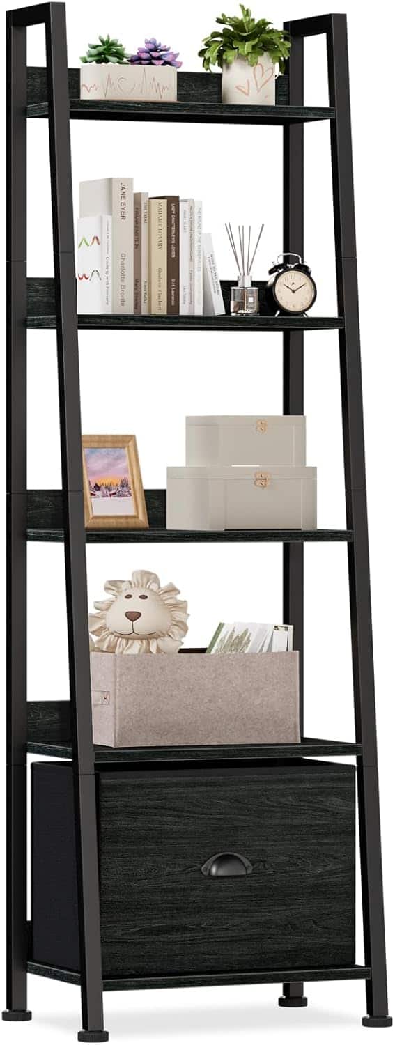 Furologee 5-Tier Ladder Shelf with Drawer