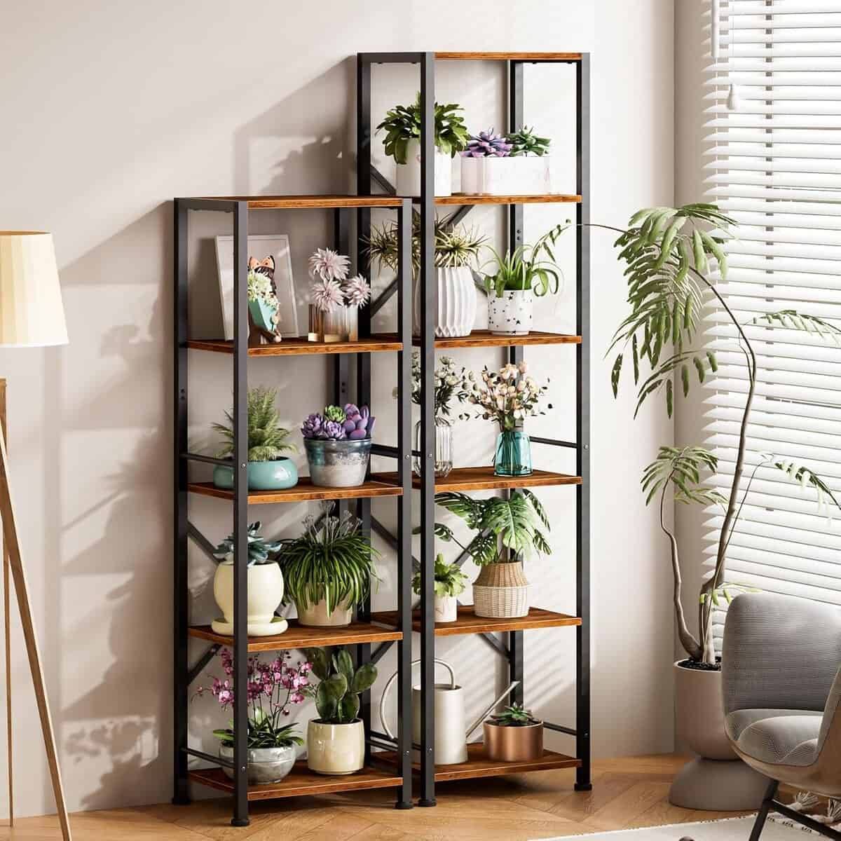 Furologee 5-Tier Rustic Brown Bookshelf