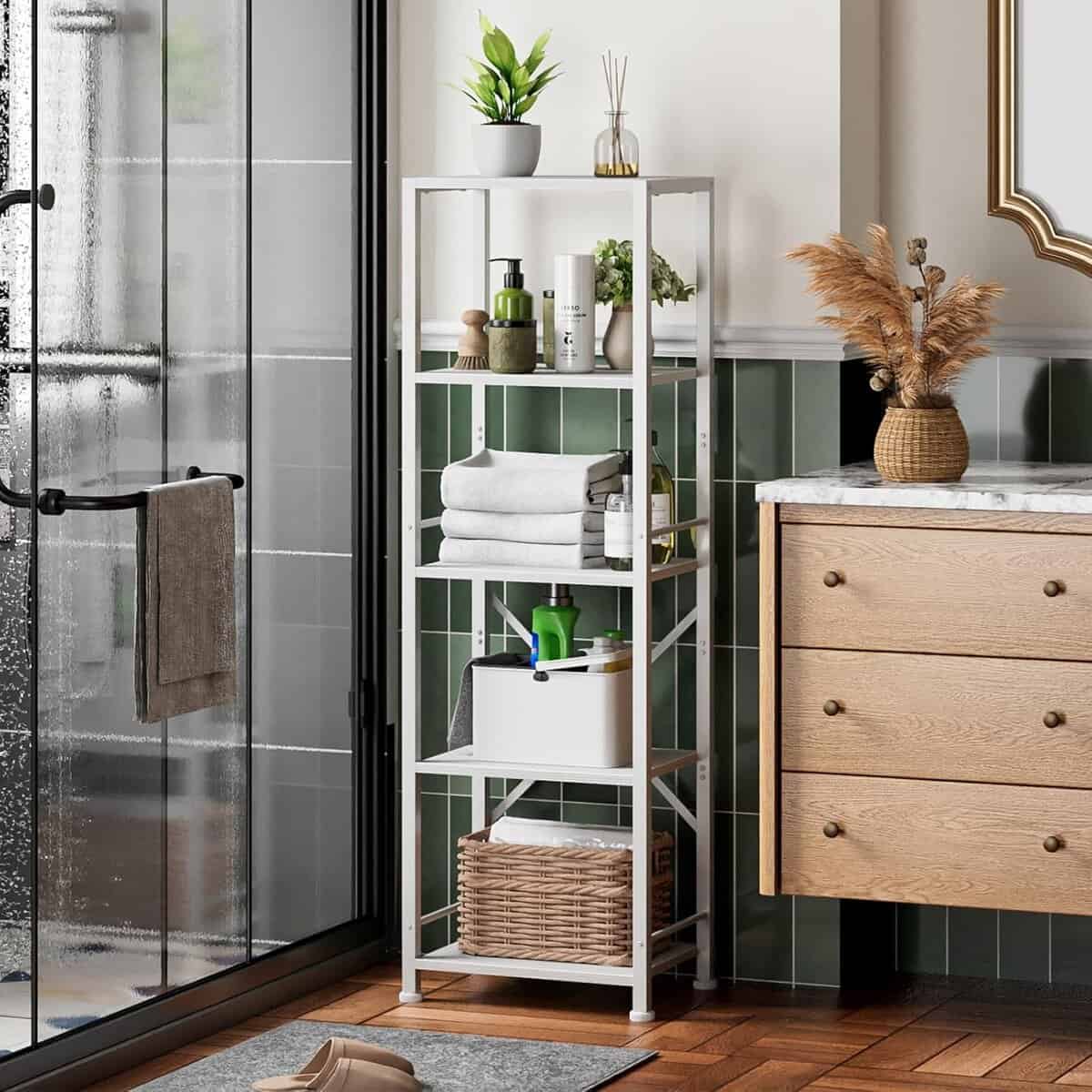Furologee 5-Tier White Bookshelf with Metal