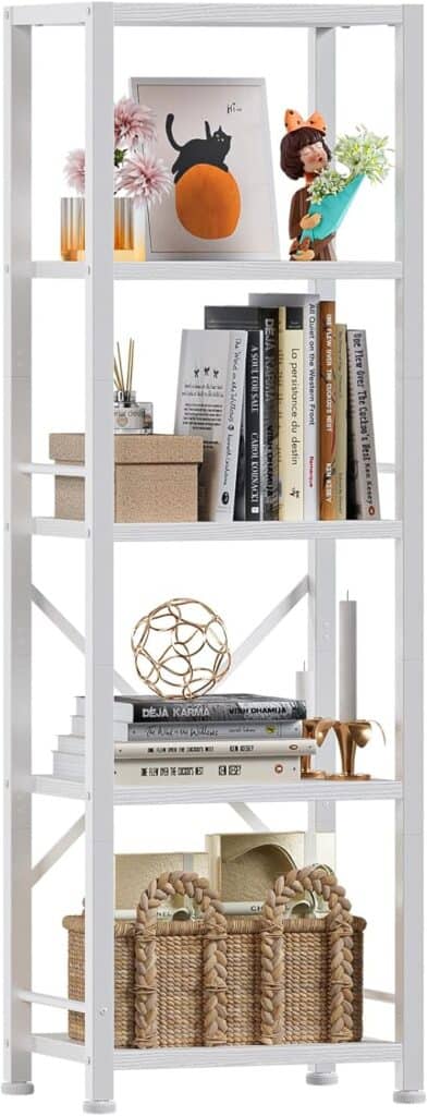 Furologee 5-Tier White Bookshelf with Metal
