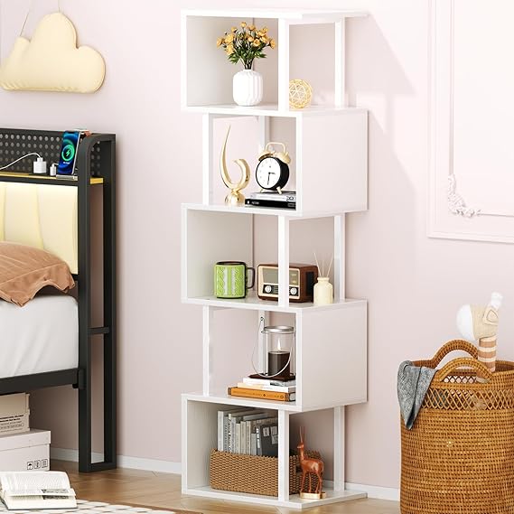 Furologee 58-Inch White S-Shaped Bookshelf 