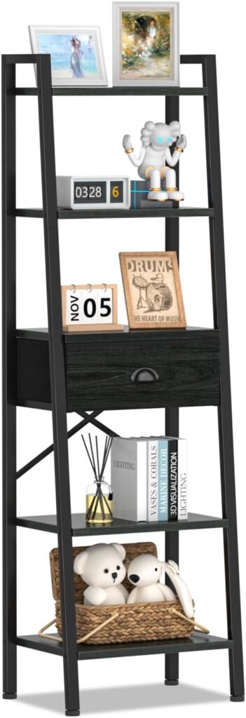 Furologee 59-Inch Black Oak Ladder Bookshelf