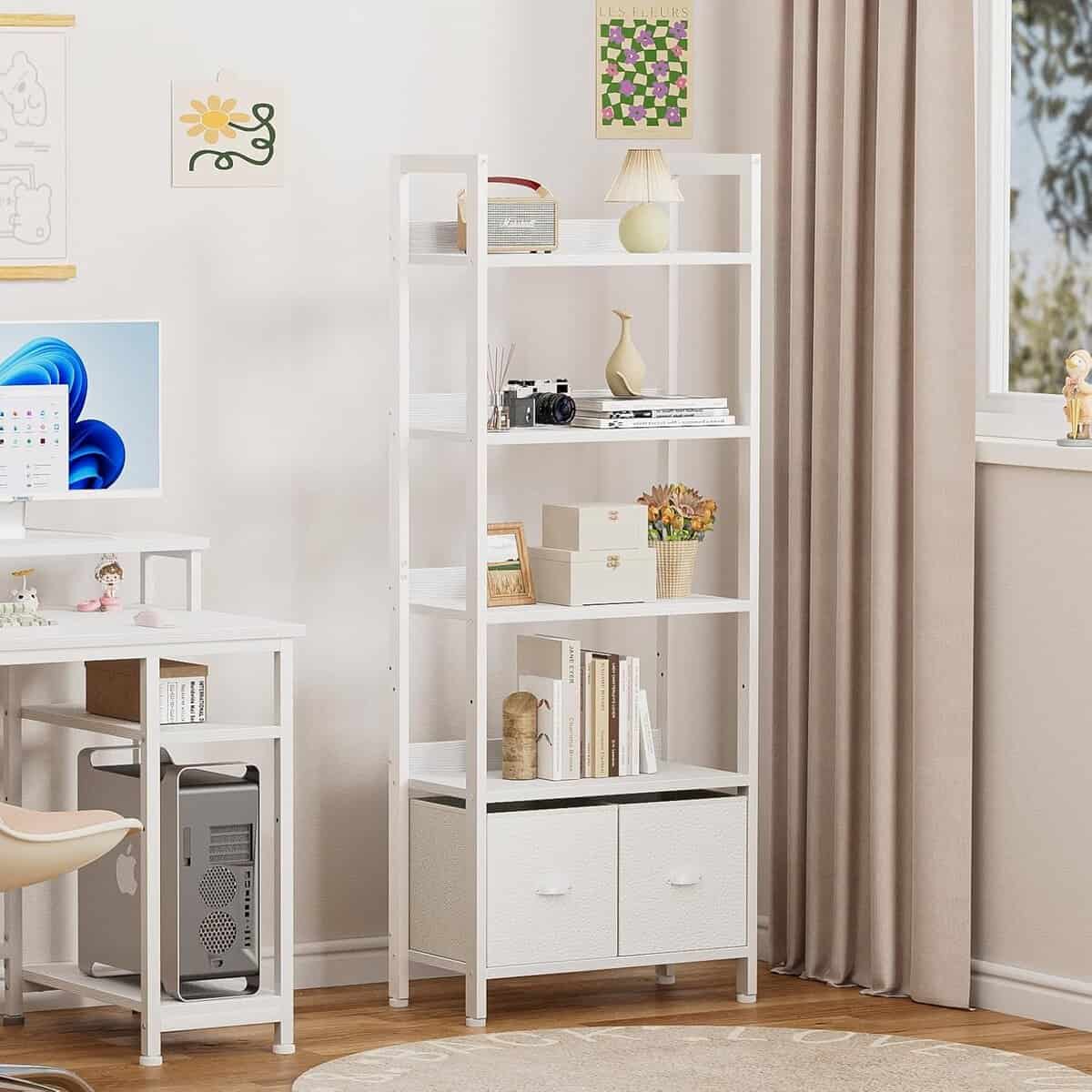 Furologee 5‑Tier Bookshelf with Fabric