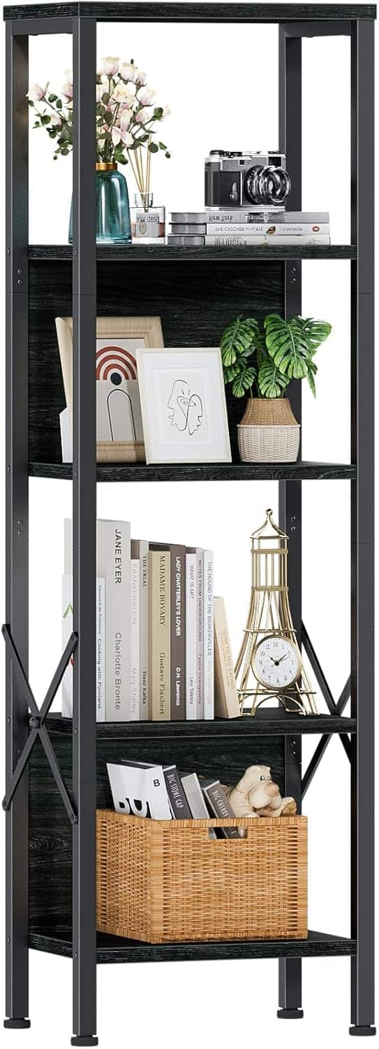 Furologee 5‑Tier Corner Bookshelf with Back