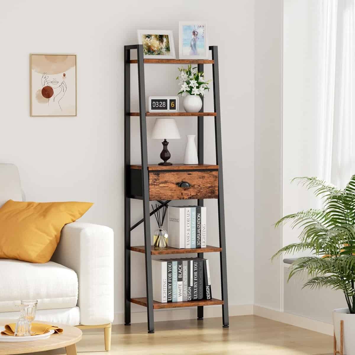 Furologee 5‑Tier Ladder Bookshelf with Fabric