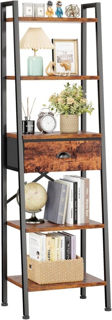 Furologee 5‑Tier Ladder Bookshelf with Fabric