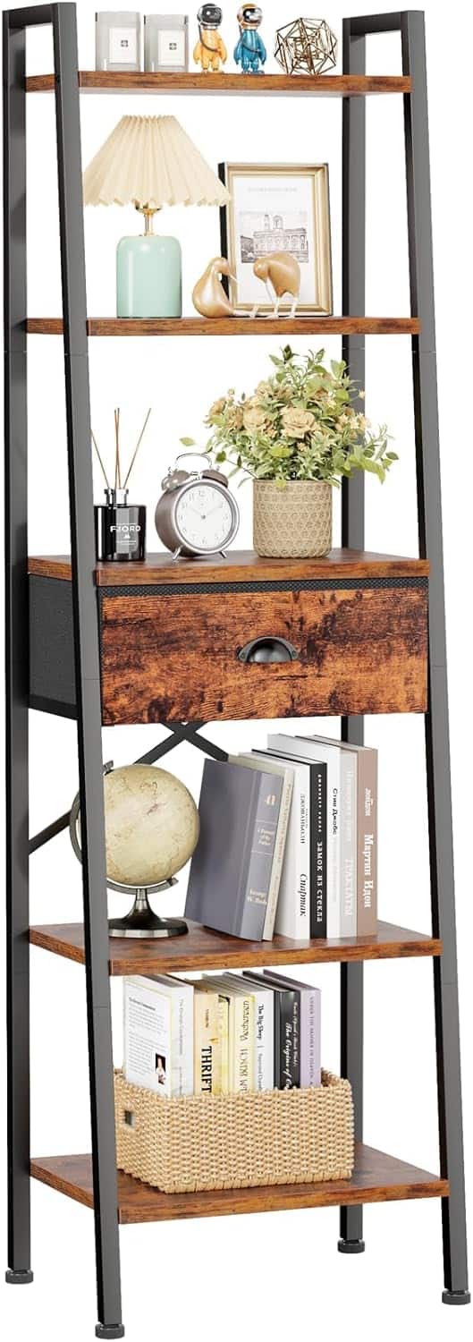 Furologee 5‑Tier Ladder Bookshelf with Fabric