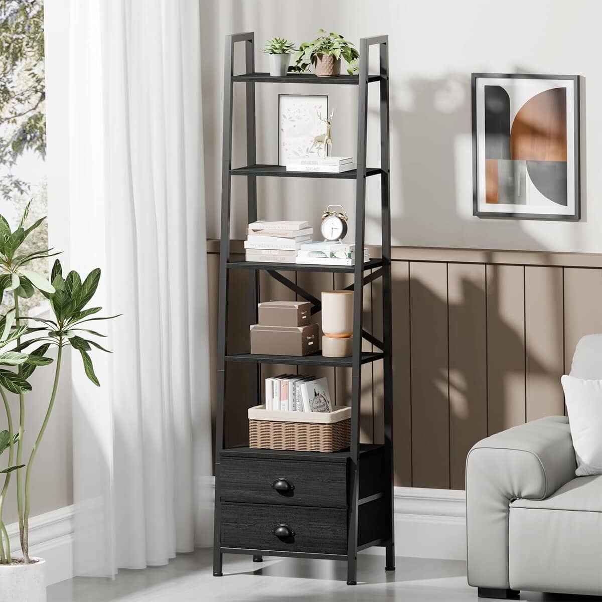Furologee 5‑Tier Ladder Shelf Brown