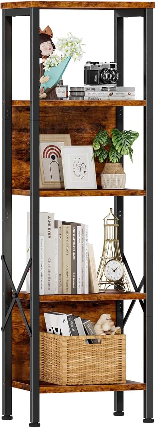 Furologee 5‑Tier Tall Bookshelf with Back