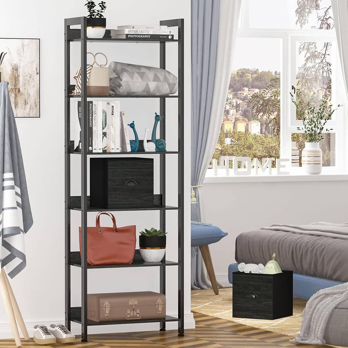 Furologee 6-Tier Bookshelf with Black