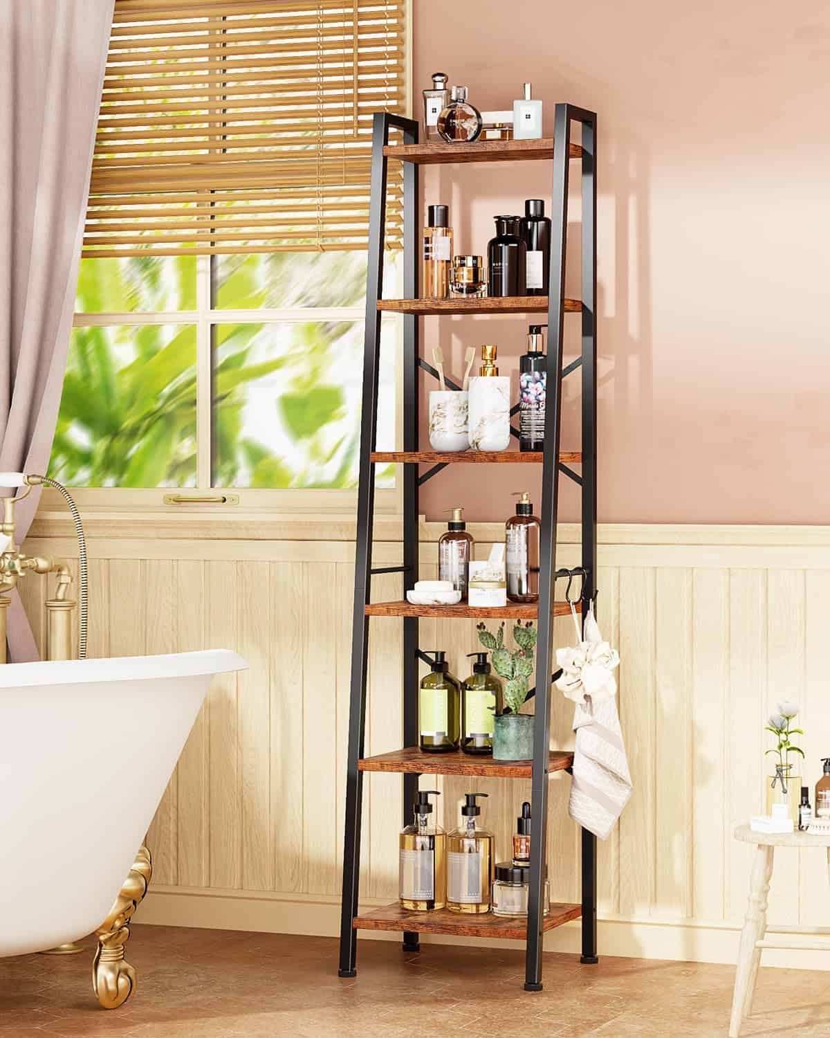 Furologee 6 Tier Ladder Shelf Bookcase Brown