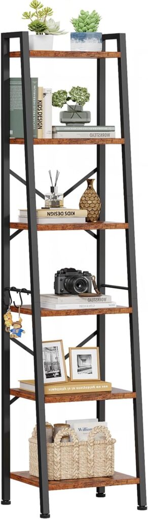 Furologee 6 Tier Ladder Shelf Bookcase Brown