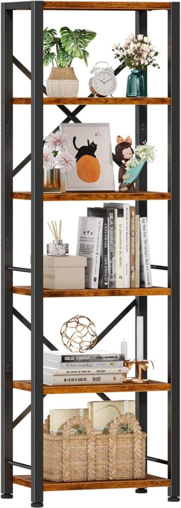 Furologee 6-Tier Tall Bookshelf with Rustic