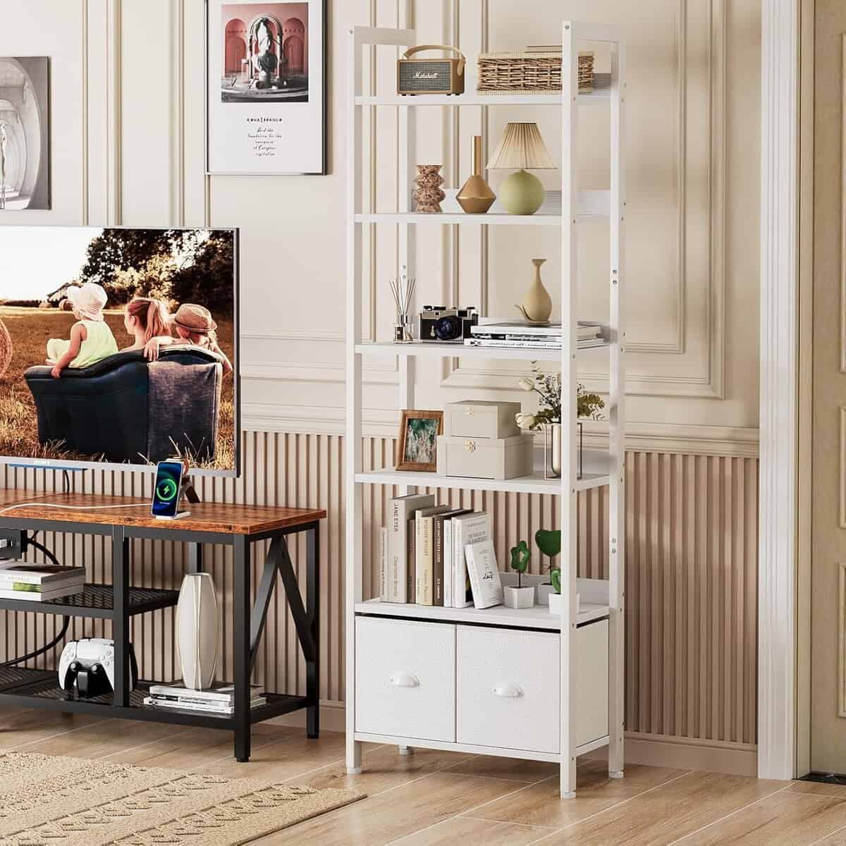 Furologee 71-Inch 6-Tier White Bookshelf