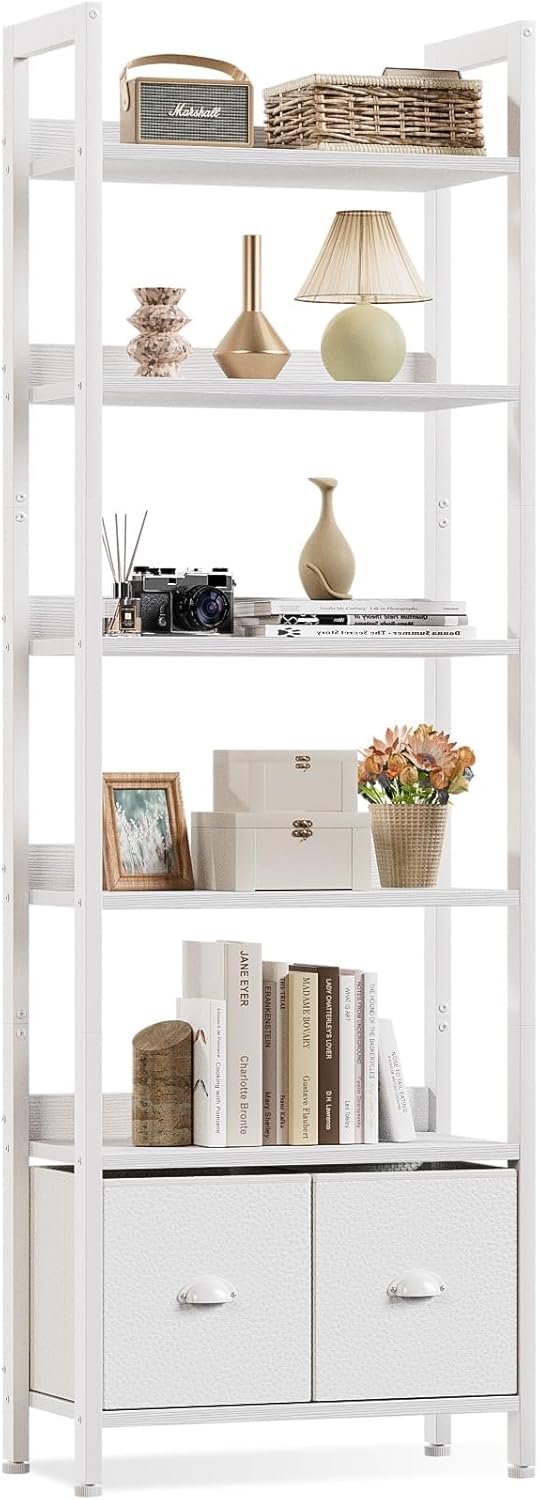 Furologee 71-Inch 6-Tier White Bookshelf