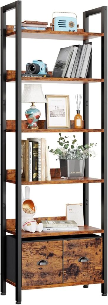 Furologee 71-Inch Rustic Bookcase with Drawers
