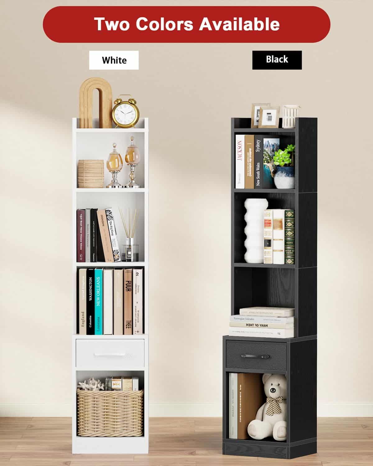 Furologee White Bookshelf with Drawer