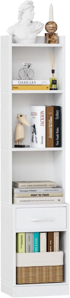 Furologee White Bookshelf with Drawer