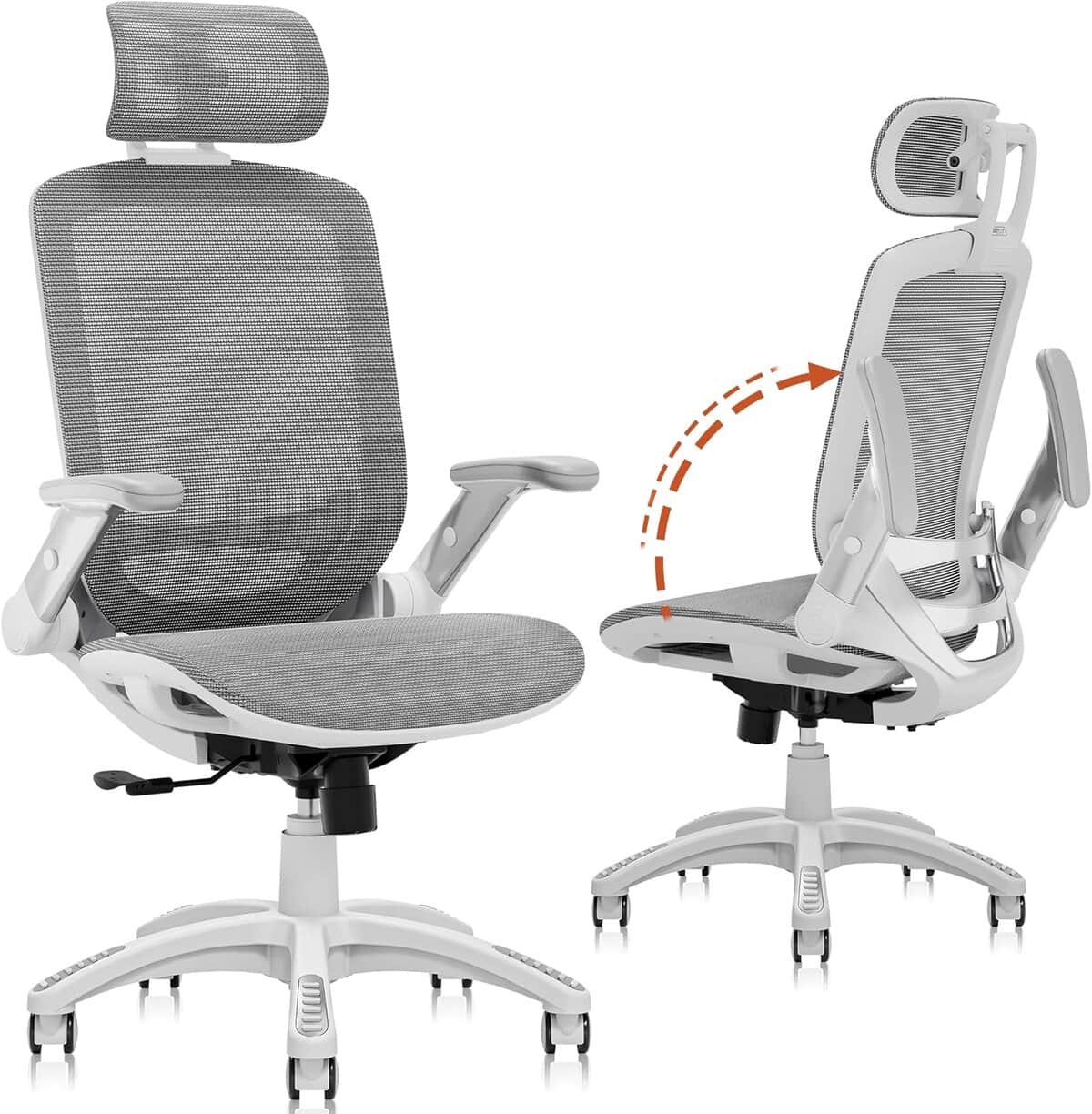 GABRYLLY Ergonomic Office Chair with Flip-Up Arms and White