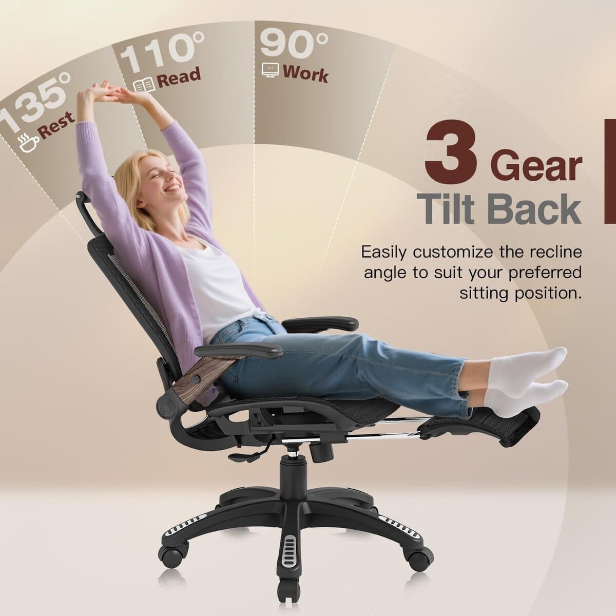GABRYLLY Ergonomic Office Chair with Footrest and Mesh