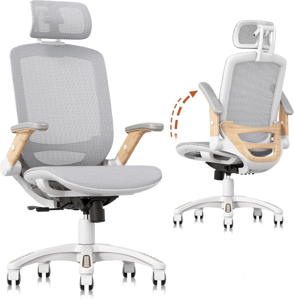 GABRYLLY Ergonomic Office Chair with White Mesh and Flip