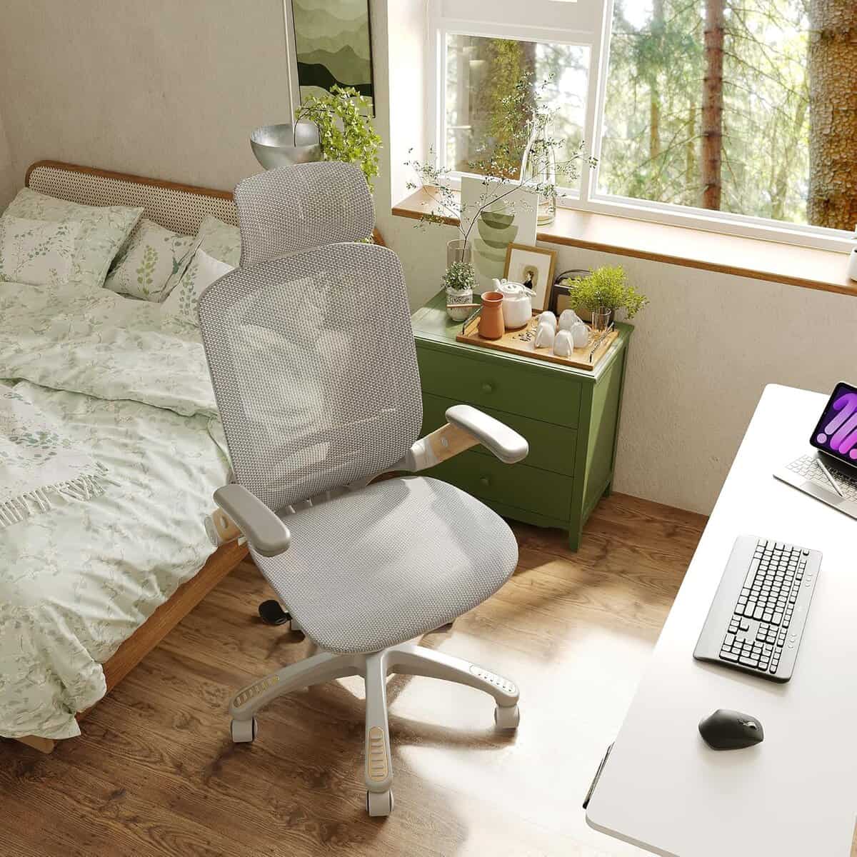 GABRYLLY Ergonomic Office Chair with White Mesh and Flip