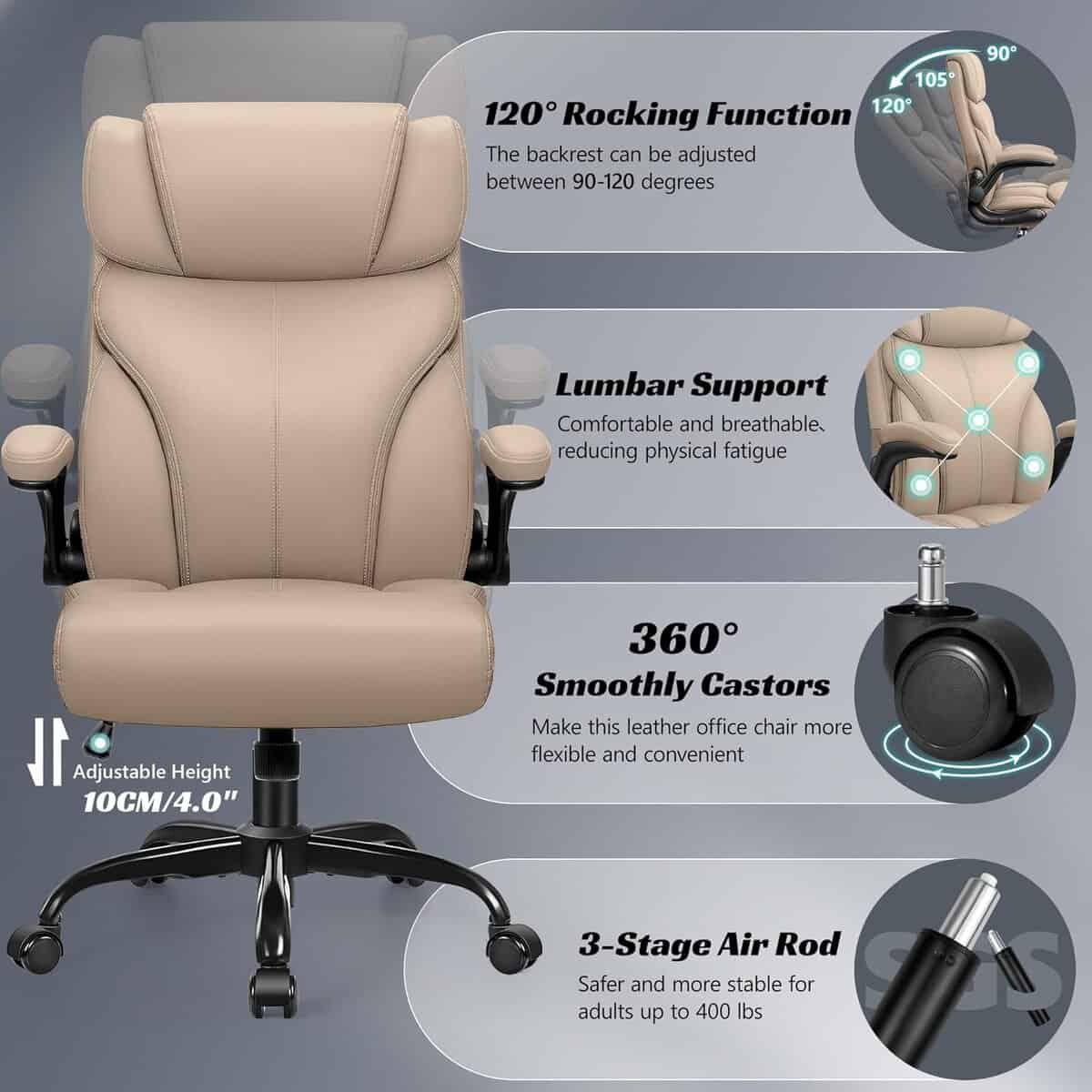 HeroSet 400LB Khaki Big and Tall Office Chair