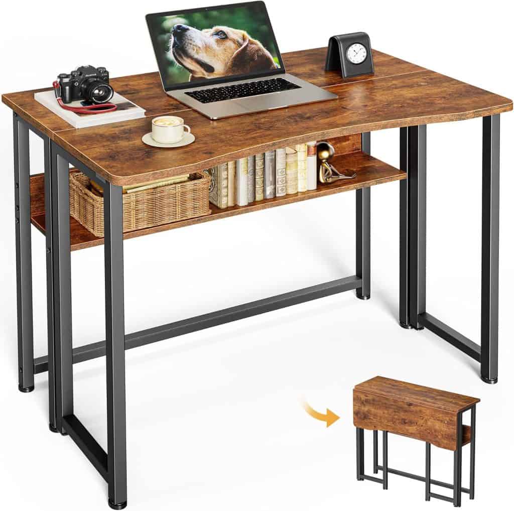 Huuger Folding Desk with Storage Shelf