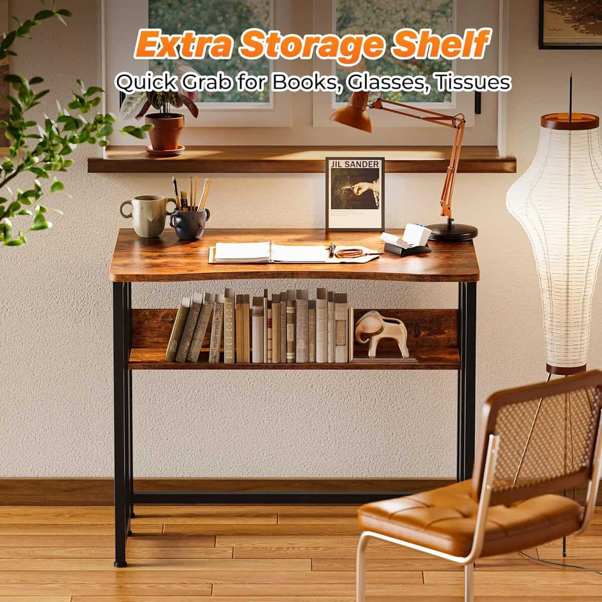 Huuger Folding Desk with Storage Shelf