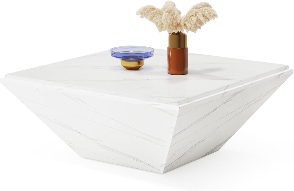 LITTLE TREE 35-Inch White Faux Marble Coffee Table
