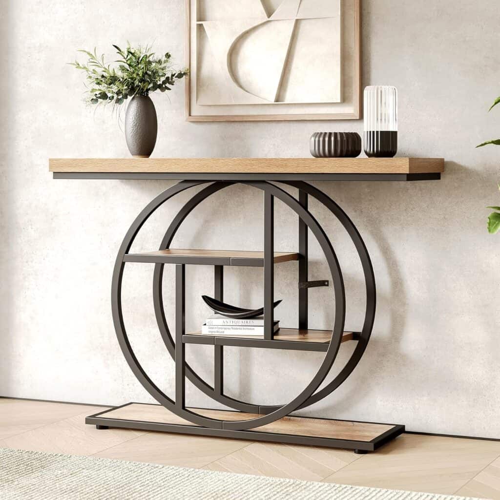 LITTLE TREE 41-Inch Farmhouse Console Table Walnut and Black