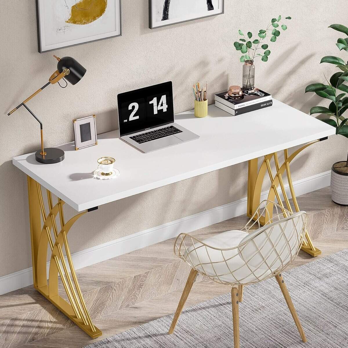 LITTLE TREE 55‑Inch Modern Computer Desk White