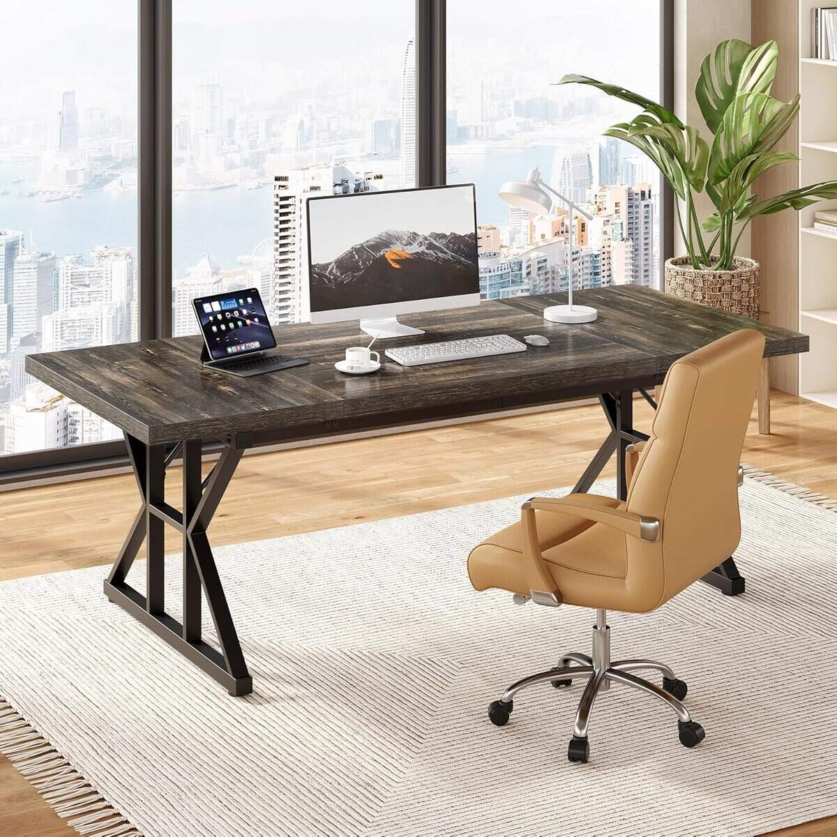 LITTLE TREE 70.8-Inch Executive Desk- Black Oak