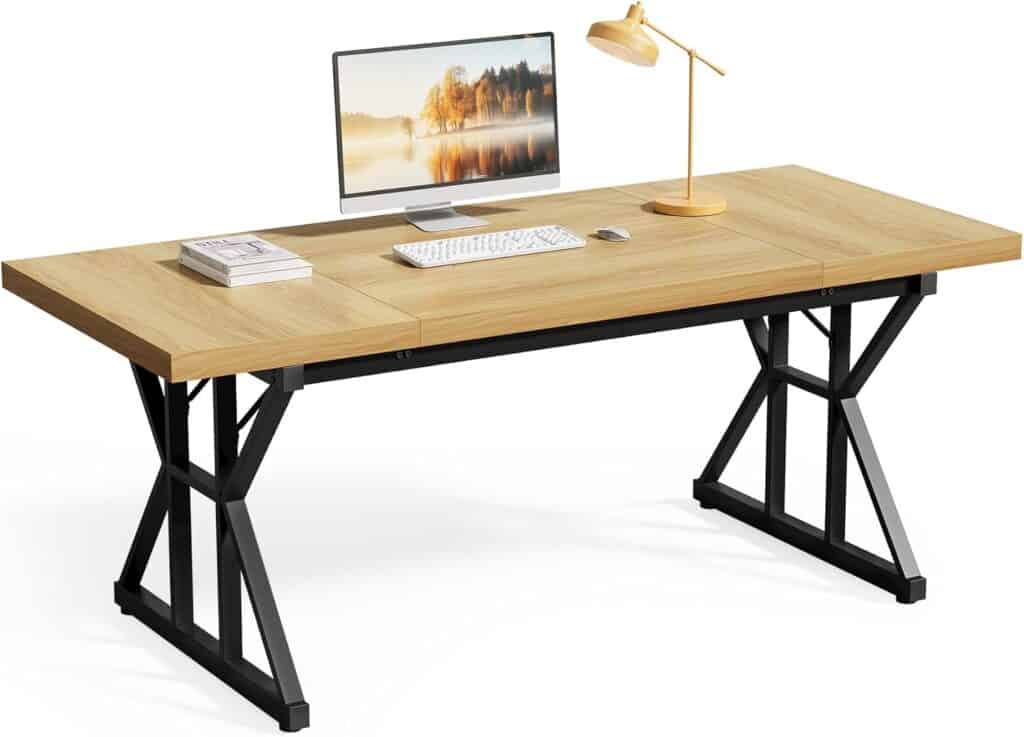 LITTLE TREE 70.8-Inch Executive Desk-Walnut-black