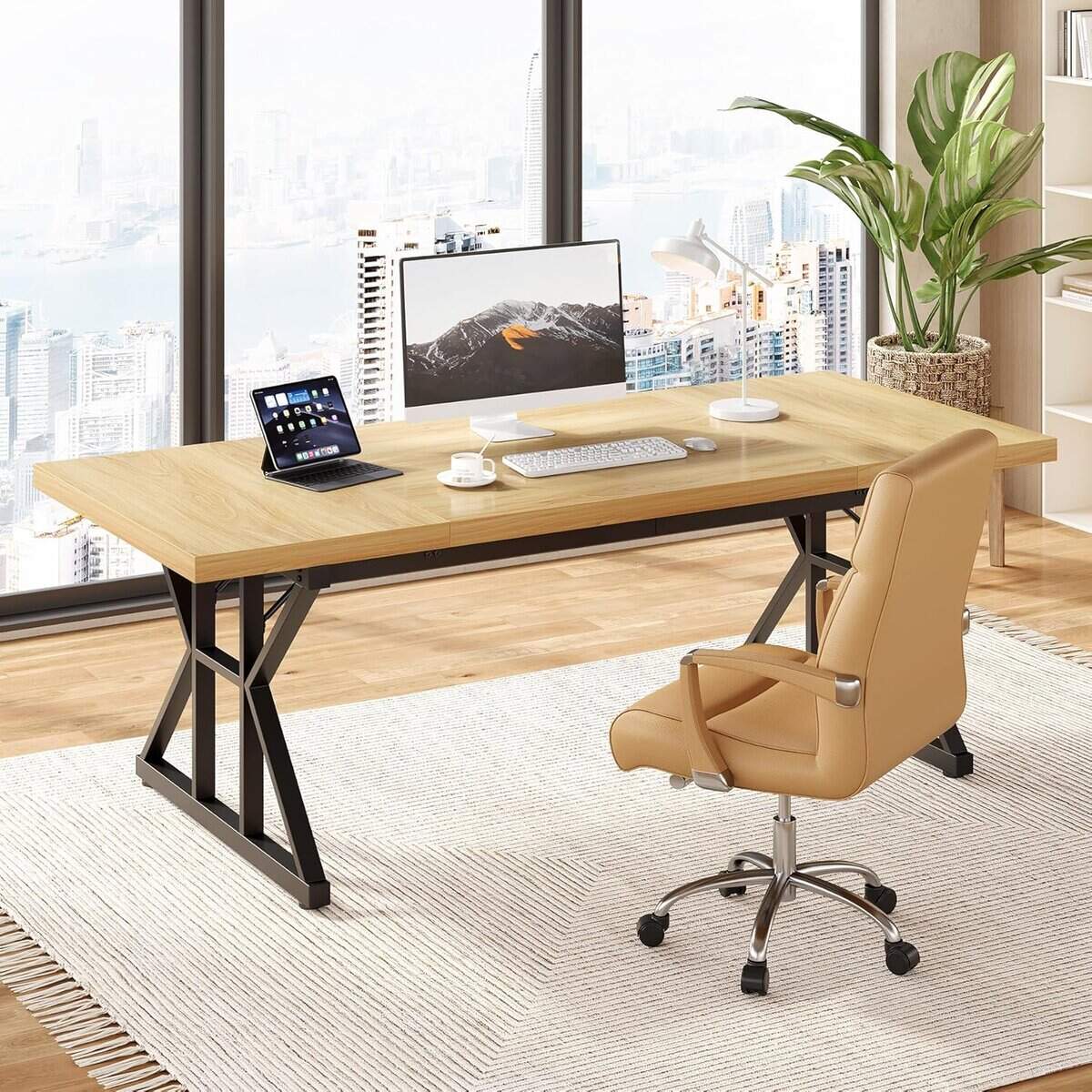 LITTLE TREE 70.8-Inch Executive Desk-Walnut-black