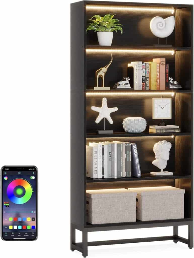 LITTLE TREE 70.8-Inch LED Bookshelf with Shelves