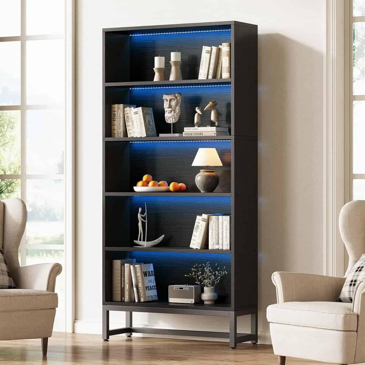 LITTLE TREE 70.8-Inch LED Bookshelf with Shelves