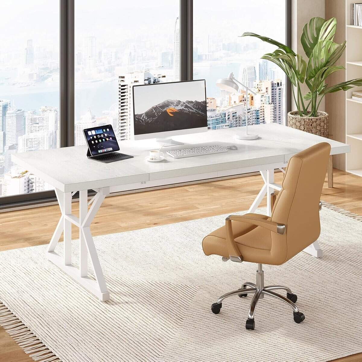 LITTLE TREE 70.8-Inch White Executive Desk
