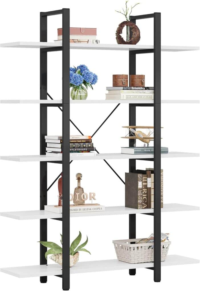 LITTLE TREE 72-Inch Modern 5-Tier Bookcase with Metal Frame