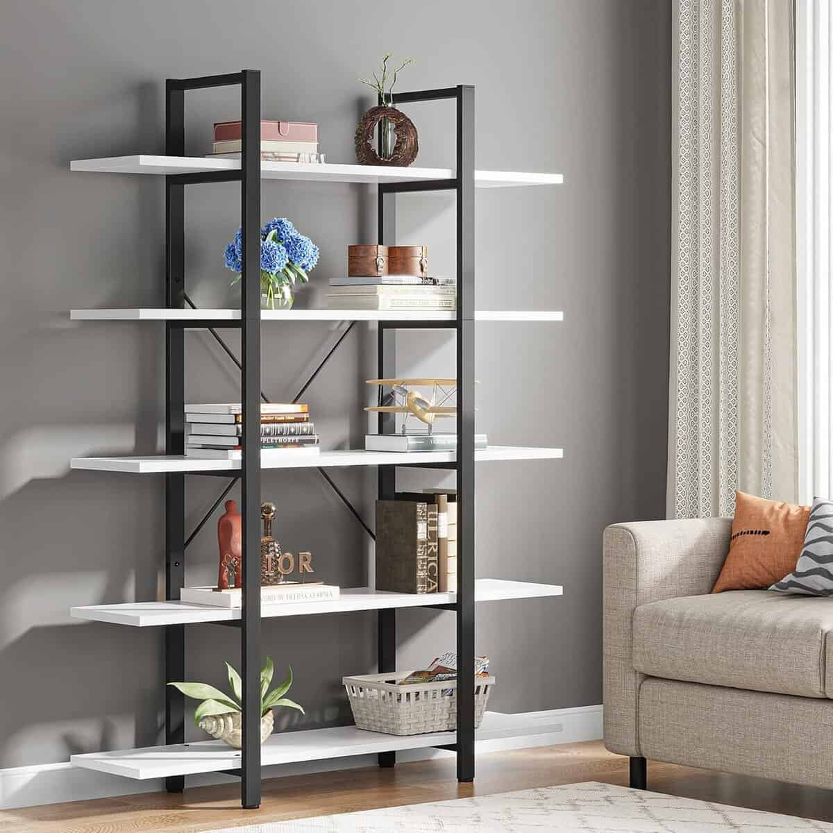 LITTLE TREE 72-Inch Modern 5-Tier Bookcase with Metal Frame