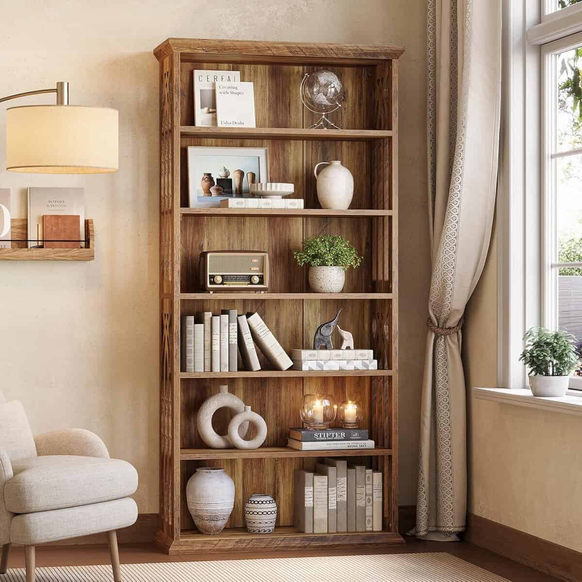 LITTLE TREE 75-Inch 6-Tier Bookcase Set of 2 Brown