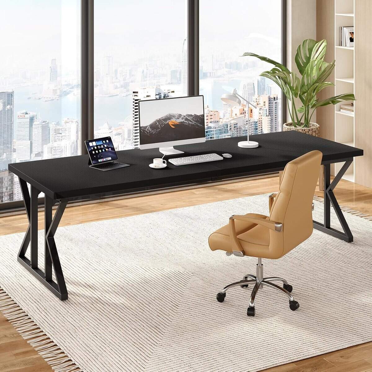 LITTLE TREE 78.7-Inch Executive Desk Black Worktop
