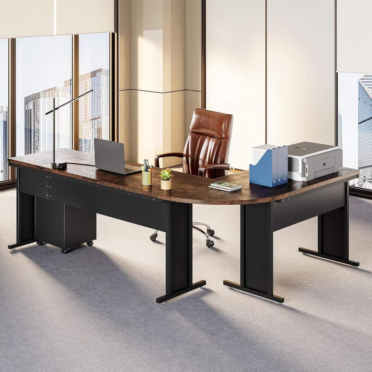 LITTLE TREE 83-Inch L-Shaped Executive Office Desk 