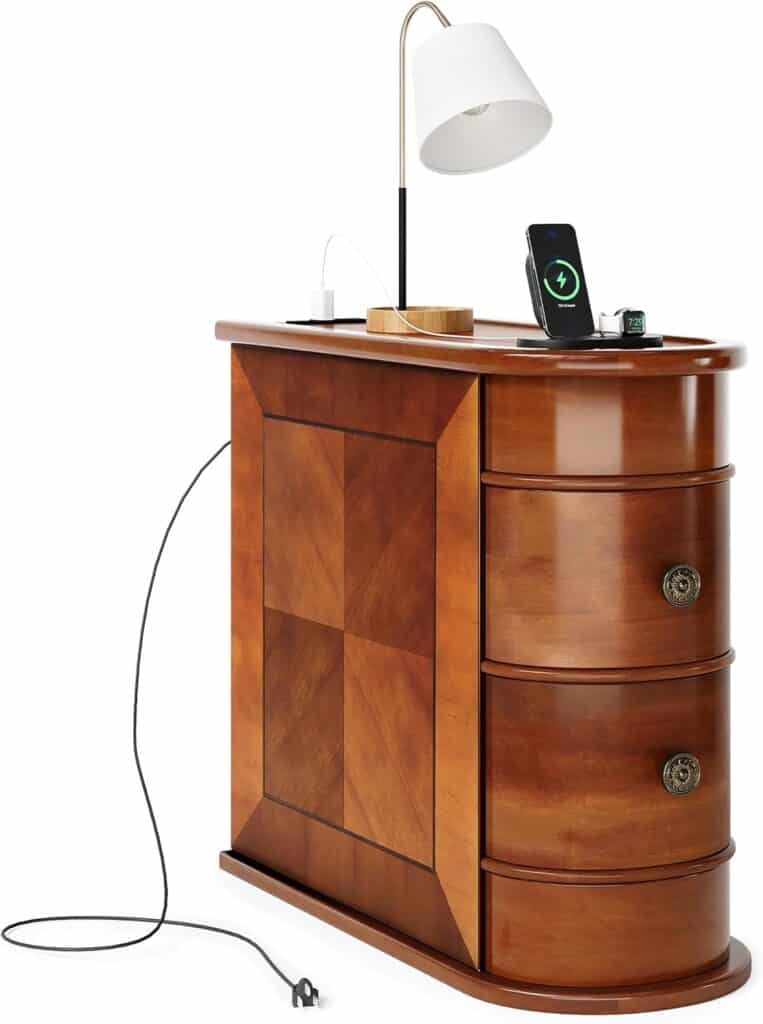 LITTLE TREE End Table with Charging Station and 2 Drawers