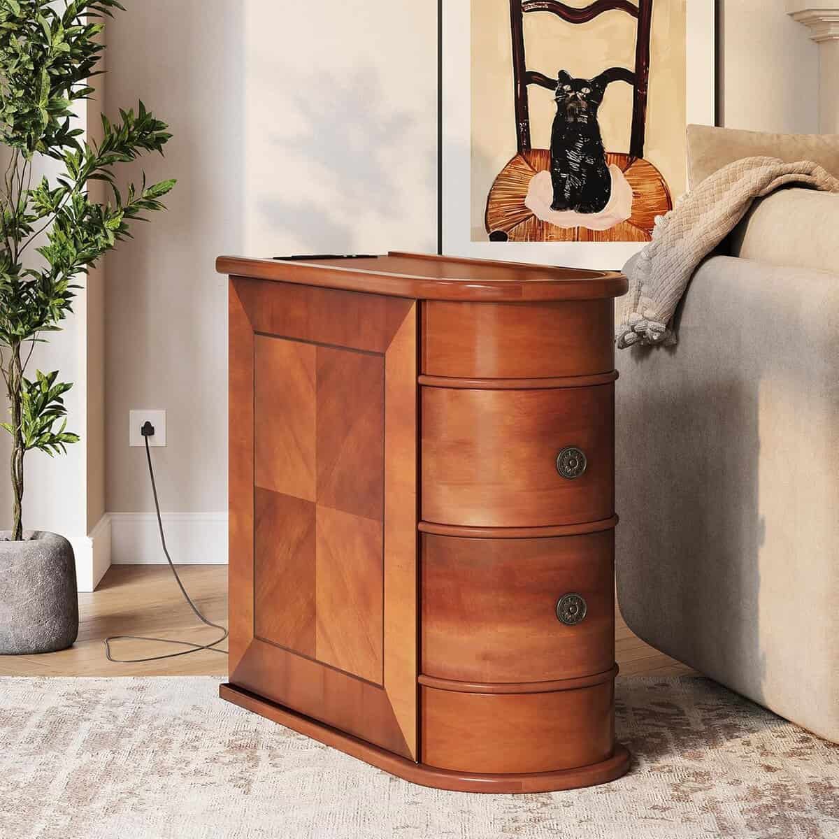LITTLE TREE End Table with Charging Station and 2 Drawers