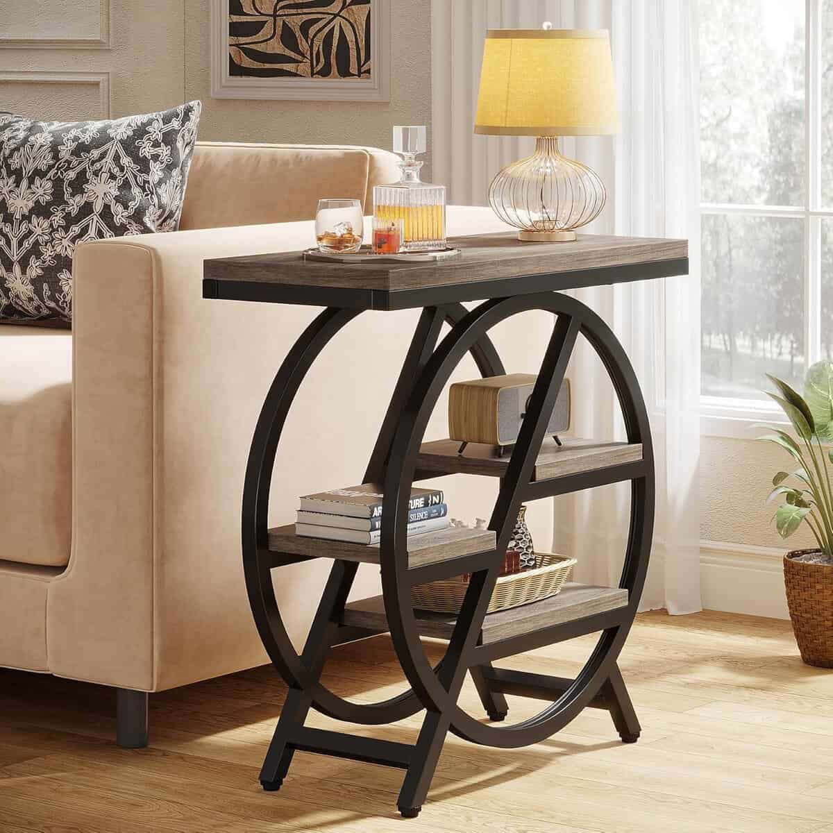 LITTLE TREE Grey End Table with 4-Tier Storage