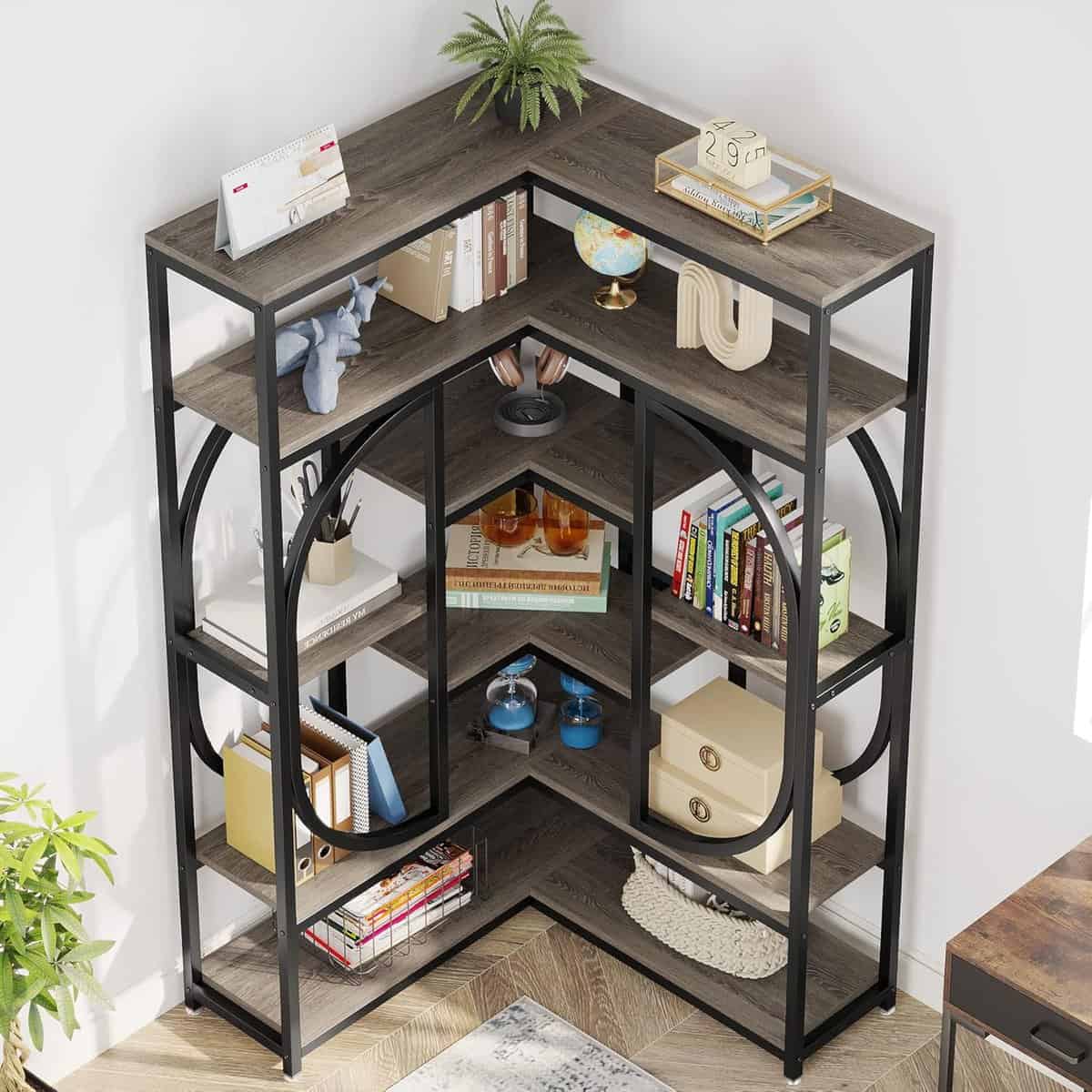 LITTLE TREE Large Corner Bookshelf-Grey