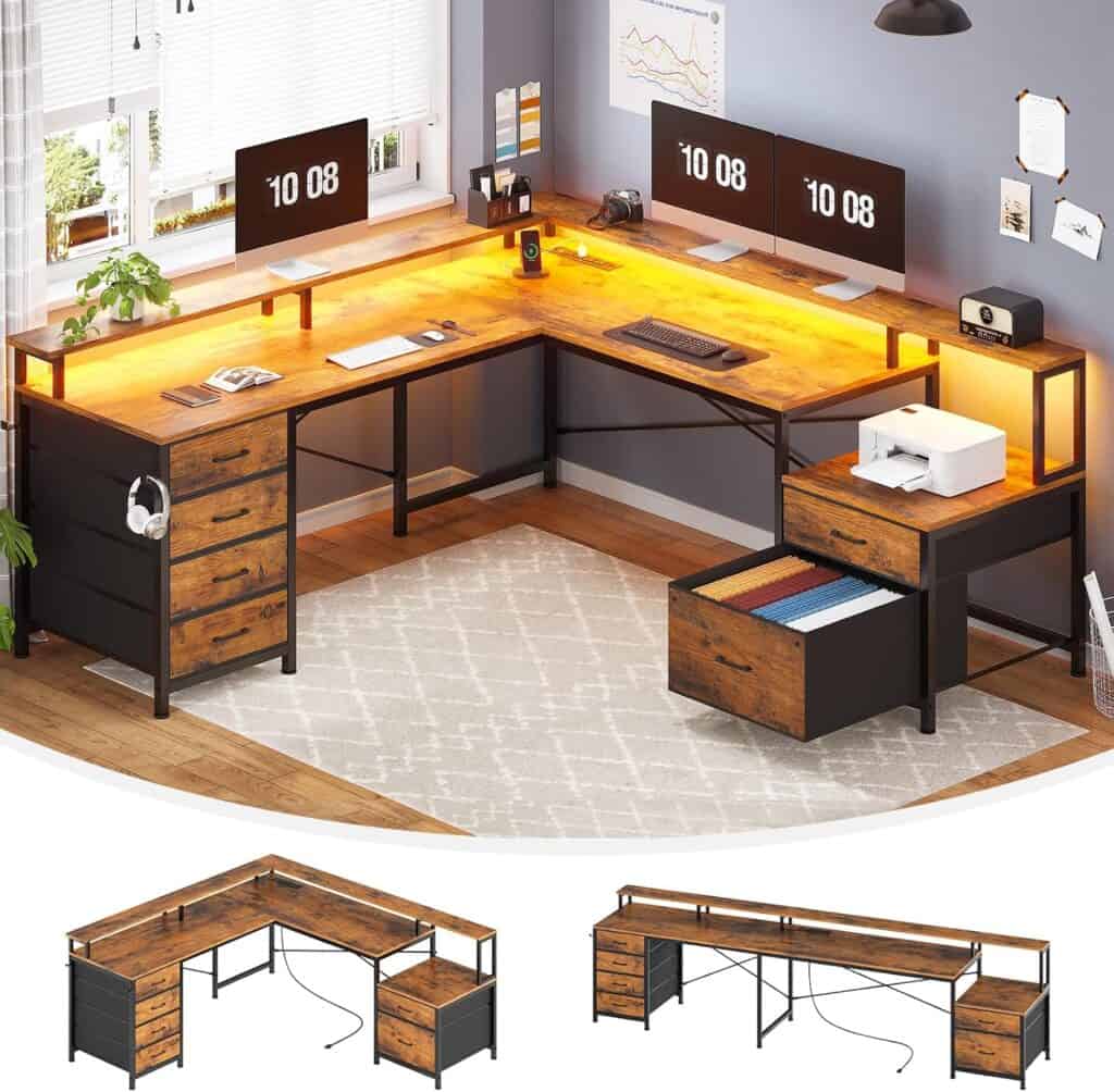 SEDETA 108" L Shaped Desk with 6 Drawers