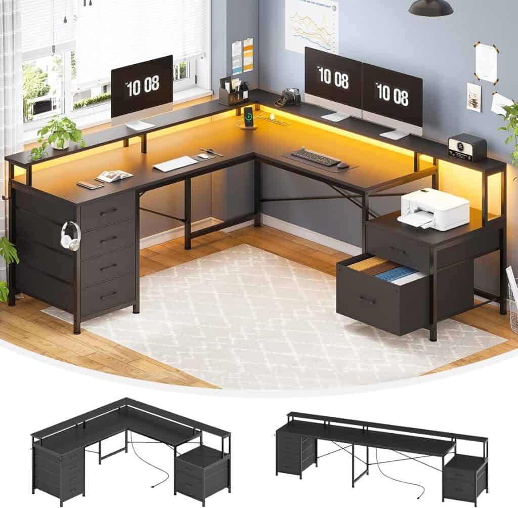 SEDETA 108” L Shaped Desk with LED Lights