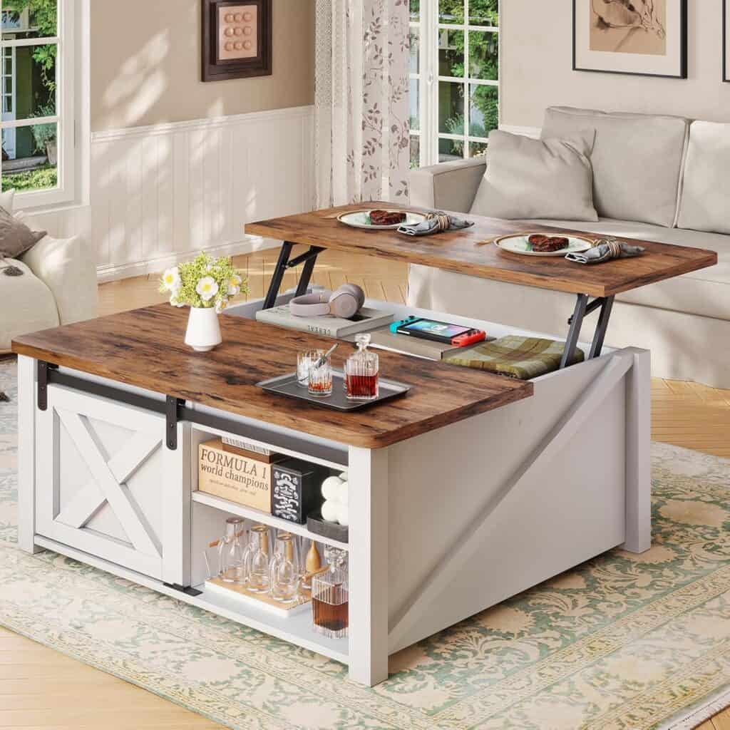 SEDETA 31.5-Inch White Lift Top Square Coffee Table